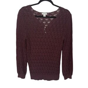 Sundance Open Knit Keyhole Sweater Maroon Size Medium Boho Popover‎